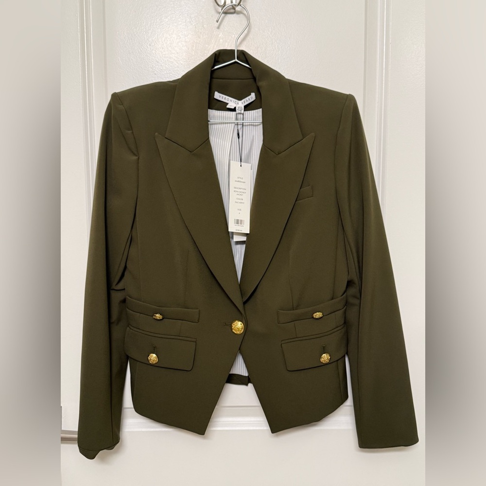 NWT Veronica Beard Roya Dickey Jacket in Isle Army and Gold Buttons - Size 6